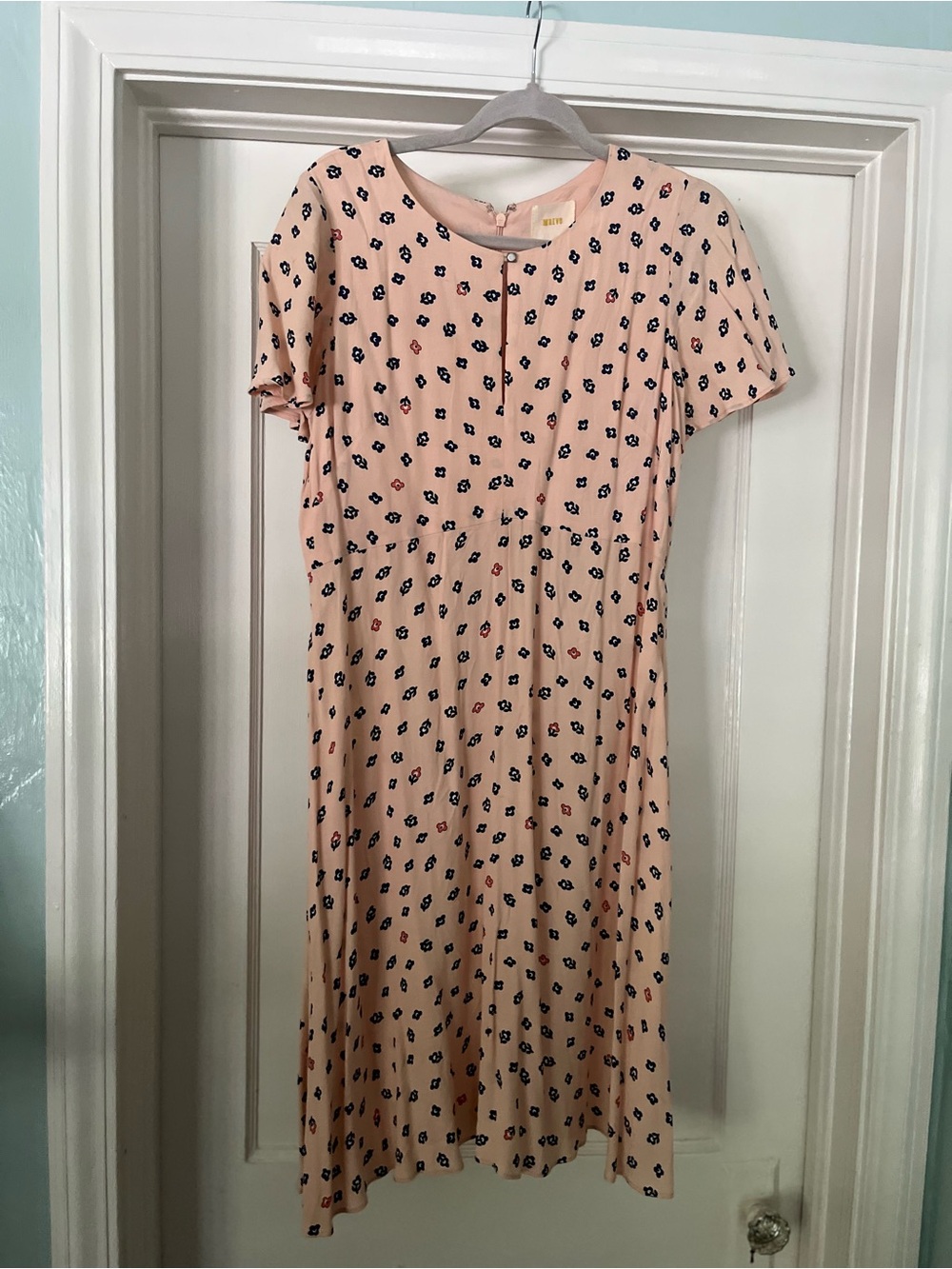 Maeve Peach Dress with Navy Floral Motif